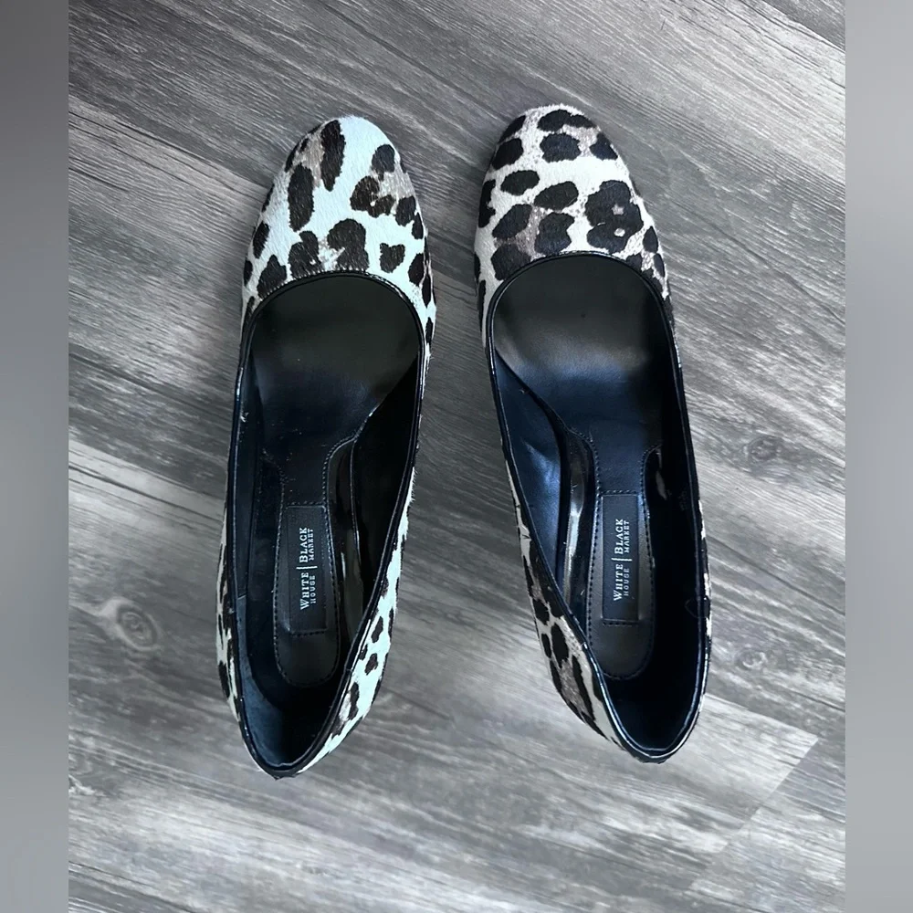 White House | Black House Willow Calf Hair Leopard Print Wedge Heels SZ 7.5 - Picture 6 of 14
